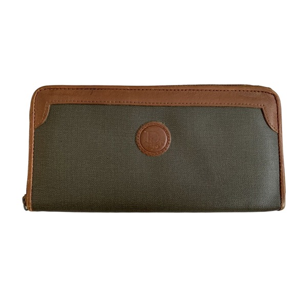 Christian Dior Vintage Wallet Olive Brown Leather Logo Zip Around - Picture 2 of 13